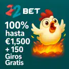 100% hasta €1500 + 150 Giros Gratis – 22Bet