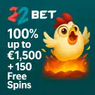 100% up to €1500 + 150 Free Spins – 22Bet